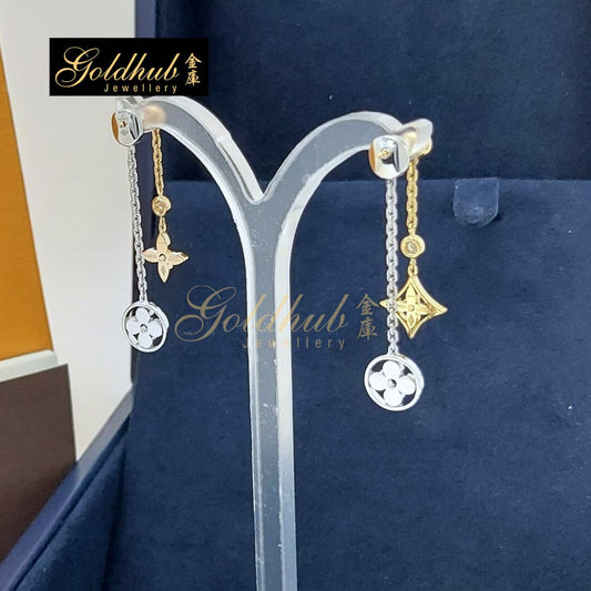 Louis Vuitton Idylle Blossom Long Earrings, Diamonds in White Yellow Rose Gold
