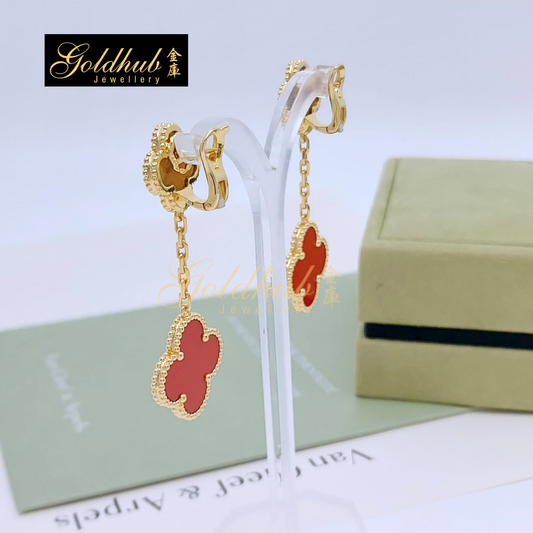 Van Cleef & Arpels Magic Alhambra earrings, 2 motifs, Carnelian, Tiger Eye in Yellow Gold