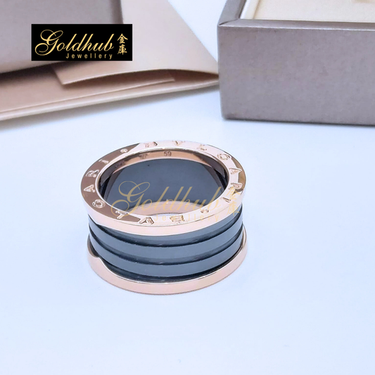 Bulgari B.zero1 4 Bands Ring, Black Ceramic in Rose Gold, Size 59