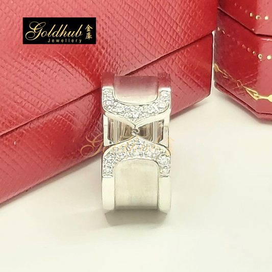 Cartier 2C Wide Diamond Ring in White Gold, Size 52