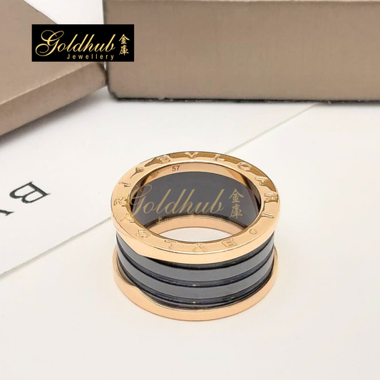 Bvlgari B.zero1 4 Band Ring, Black Ceramic in Rose Gold, Size 57