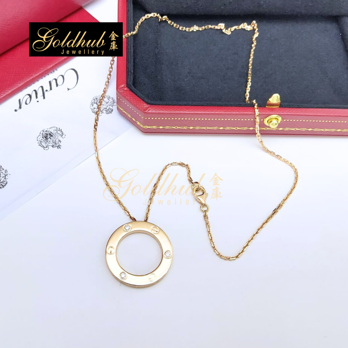 Cartier Love Pendant, 3 Diamonds in Rose Gold