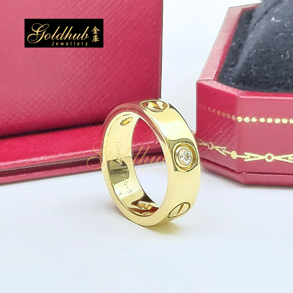 Cartier Love Ring, Classic Model, 3 Diamonds in Yellow Gold, Size 50