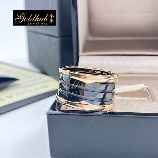 Bulgari B.zero1 4 Band Ring with Black Ceramic in Rose Gold, Size 53