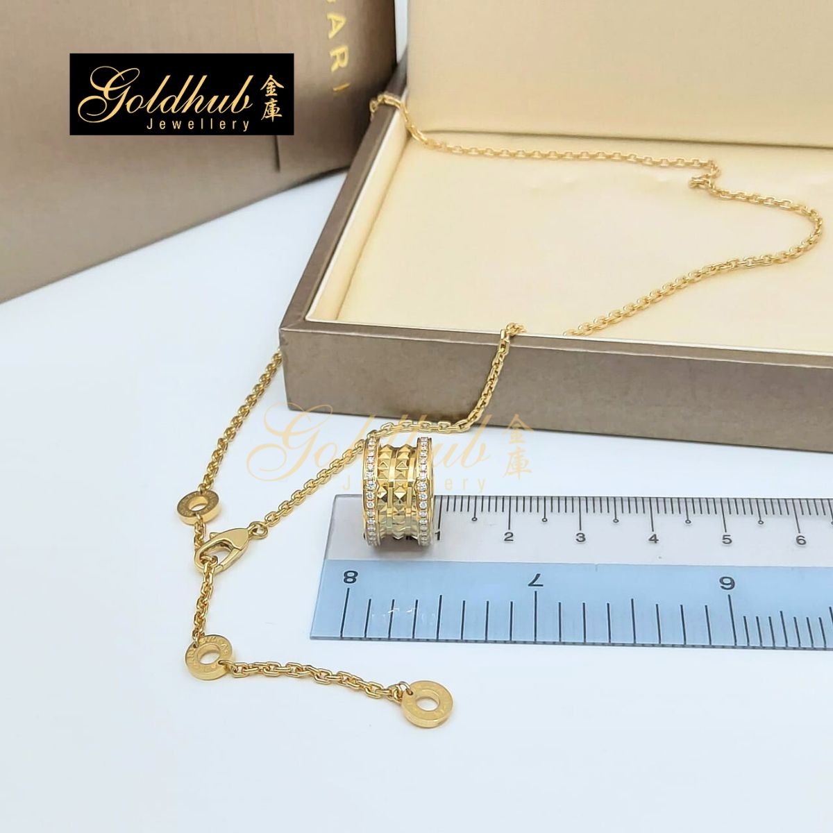 Bvlgari B.zero1 Rock Necklace, Pave Diamonds on the Edges in Yellow Gold