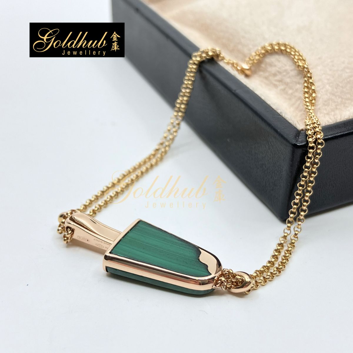 Bulgari Gelati Ice Cream Bracelet with Malachite and Diamonds in Rose Gold, Size SM