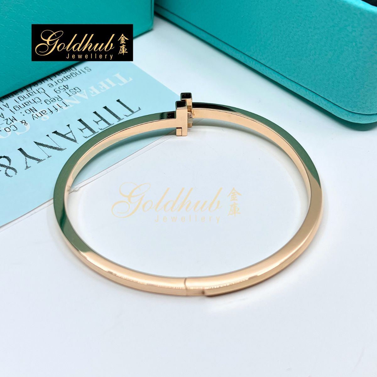 Tiffany T1 Narrow Hinged Bangle in Rose Gold, Size Small