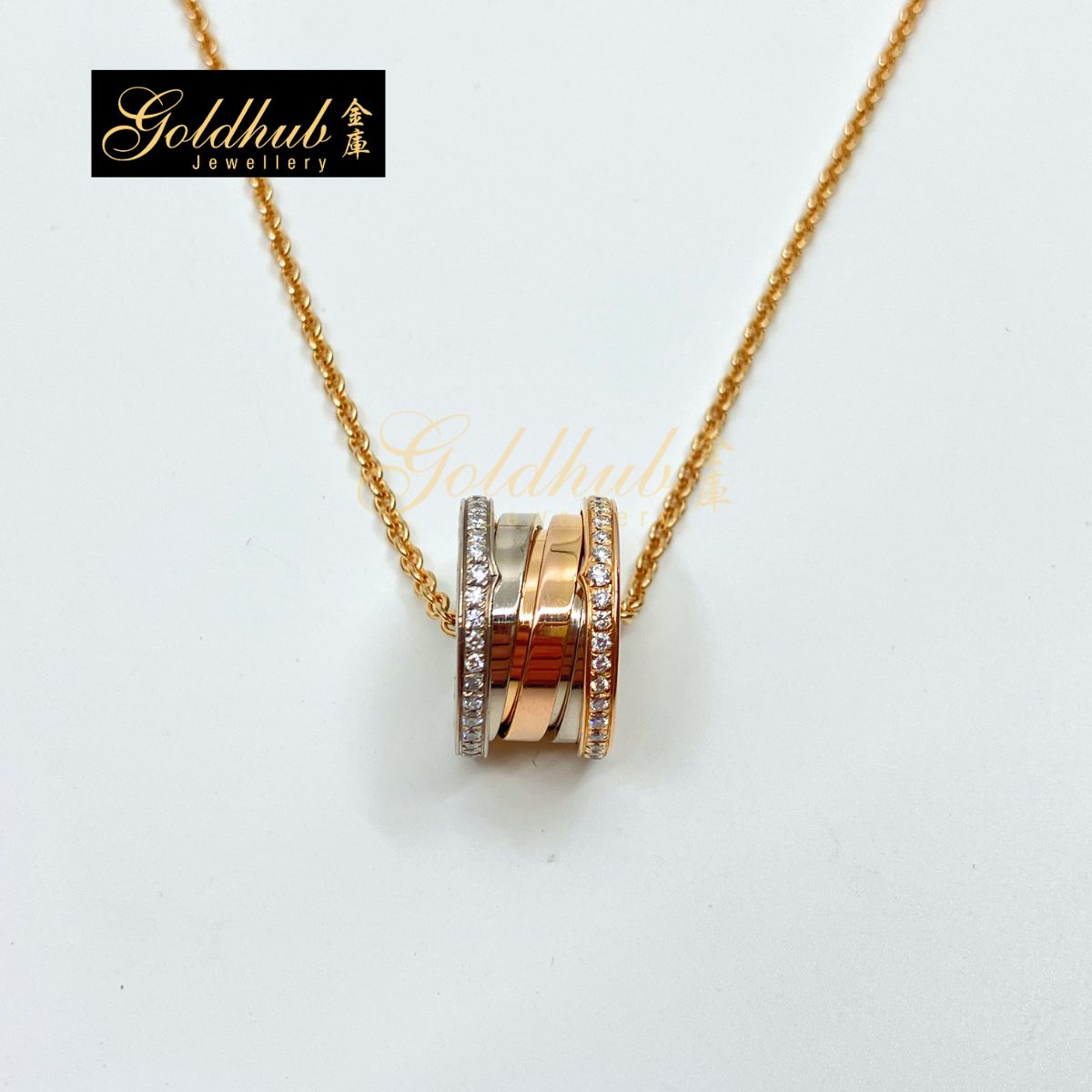 Bulgari B.zero1 Necklace with Pave Diamonds in Rose and White Gold