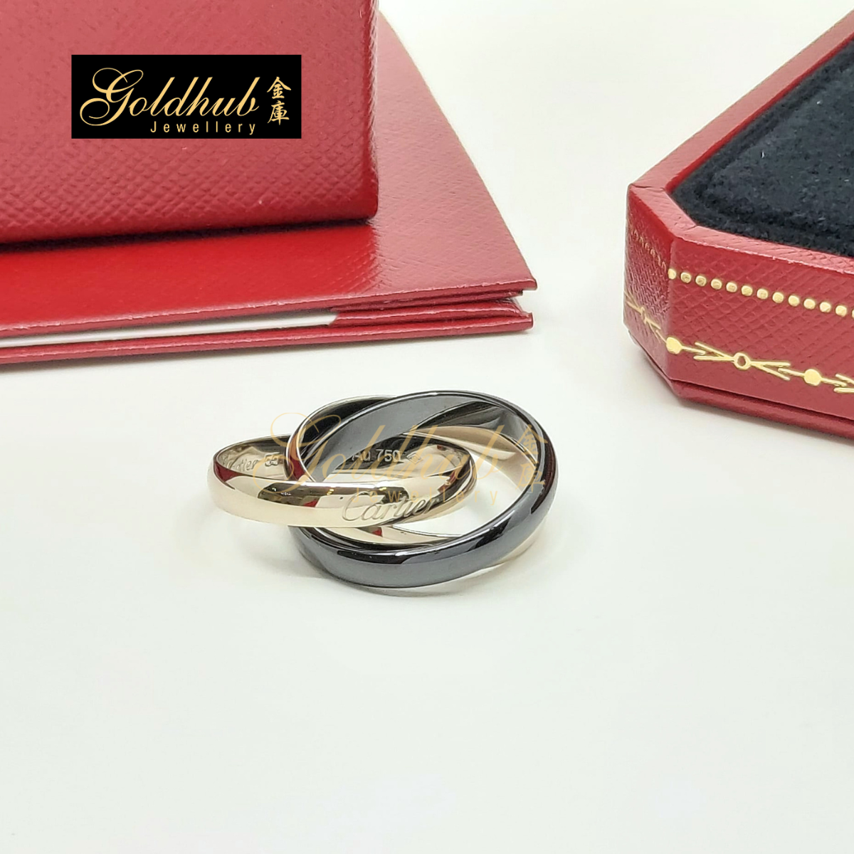 Cartier Trinity Ring, Classic Model, Ceramic in White Gold, Size 55