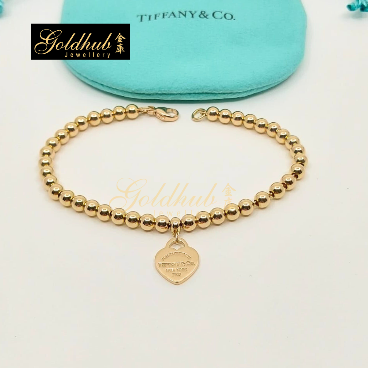 Return To Tiffany Heart Tag Beads Bracelet in Rose Gold, 16.5cm