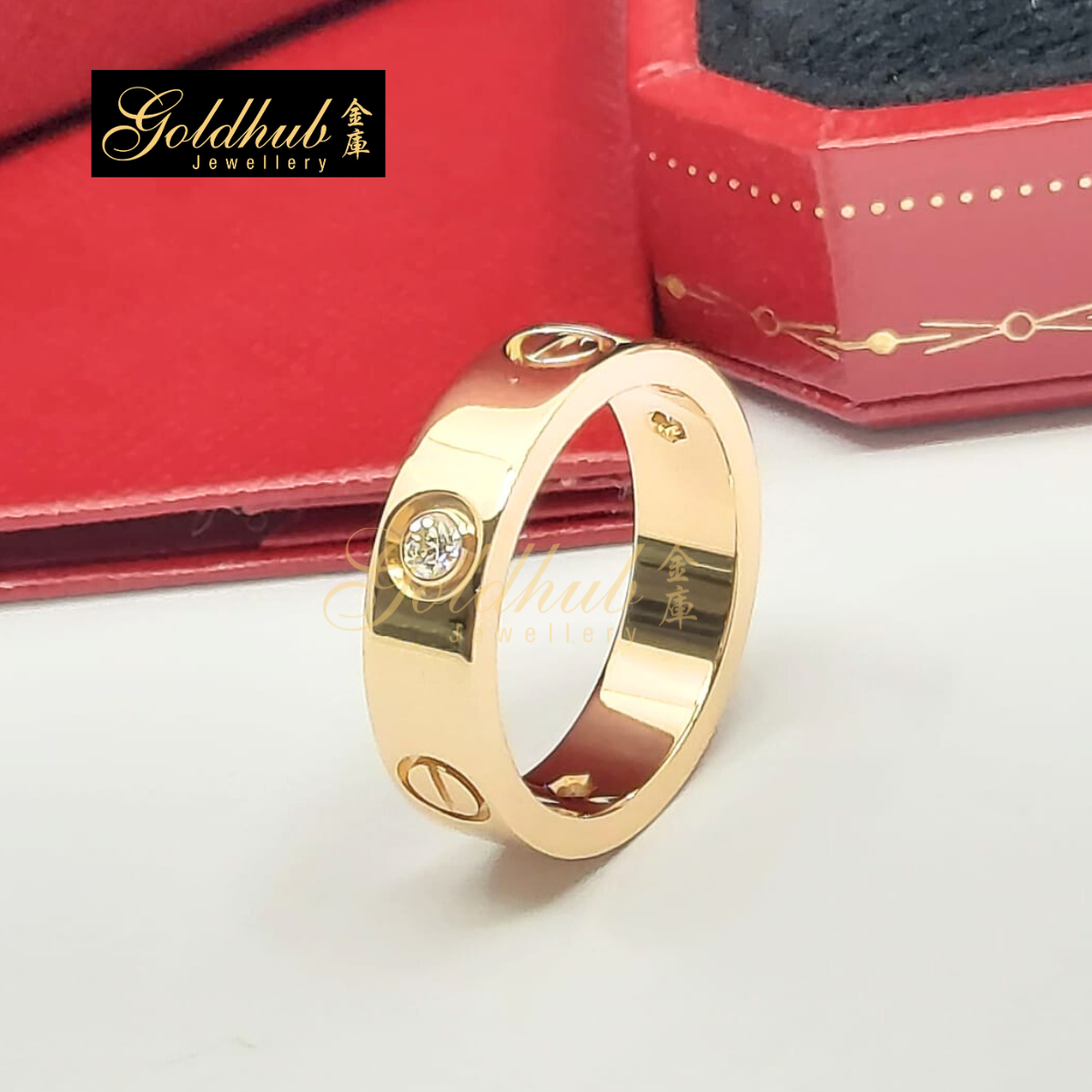 Cartier Love Ring, Classic Model, 3 Diamonds in Rose Gold, Size 55