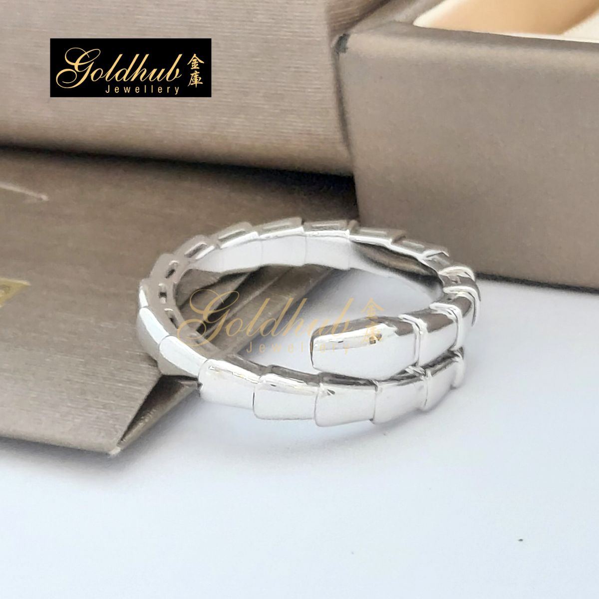 Bvlgari Serpenti Viper Ring One-Coil in White Gold, Size XXL