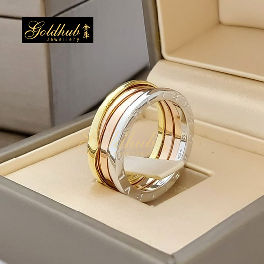 Bvlgari B.zero1 3 Band Ring in Yellow, Rose and White Gold, Size 62