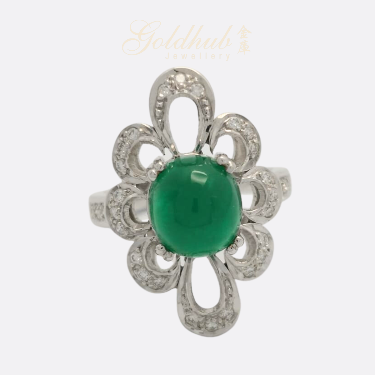 18k Emerald Diamond Ring in White Gold