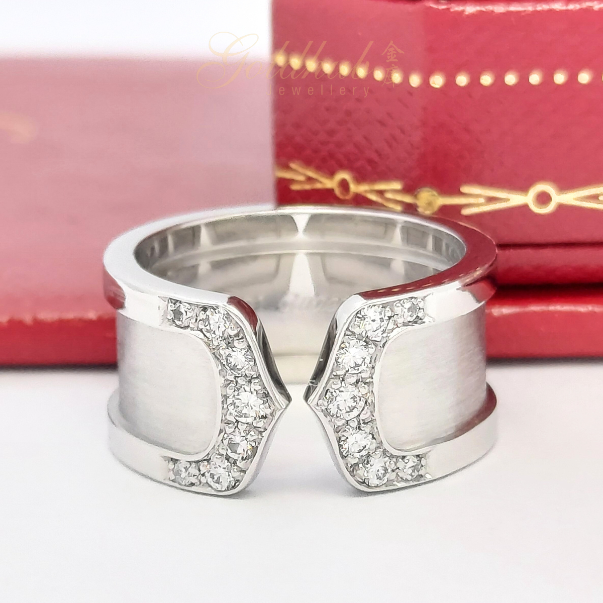 18k Pre-loved Cartier Double C, Large Model Ring, with diamonds in White Gold