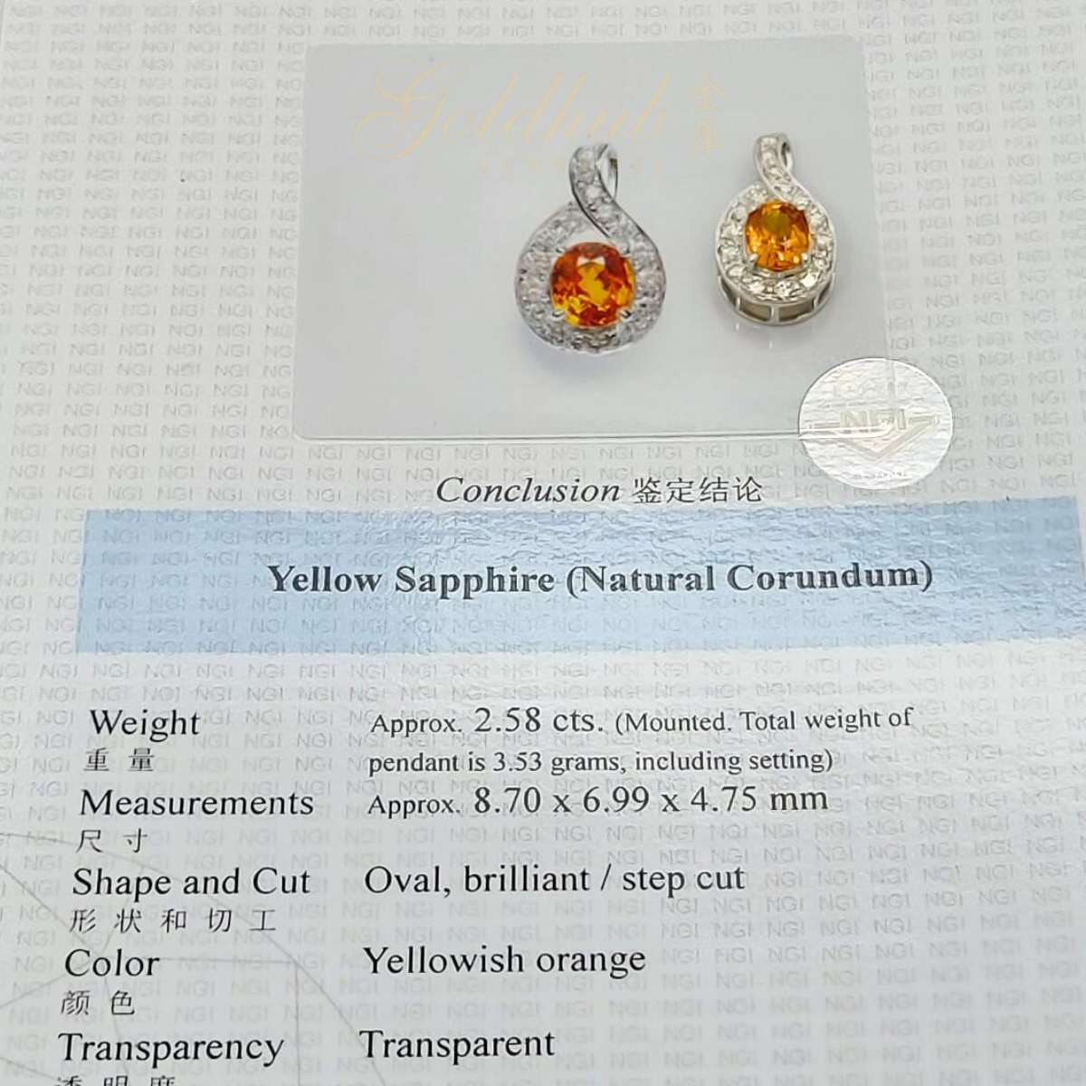 Yellow Sapphire Diamond Pendant in White Gold