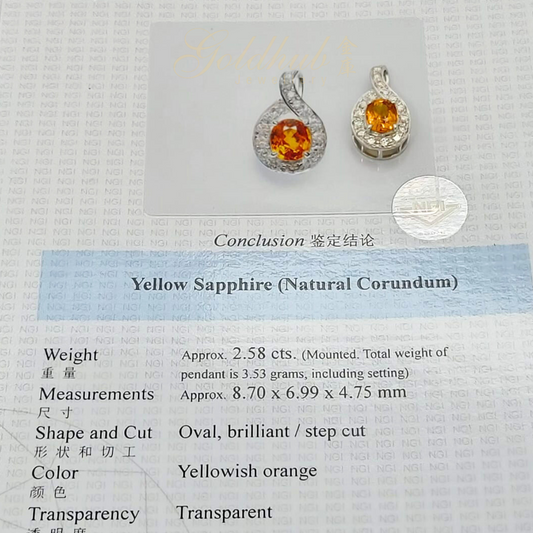 Yellow Sapphire Diamond Pendant in White Gold