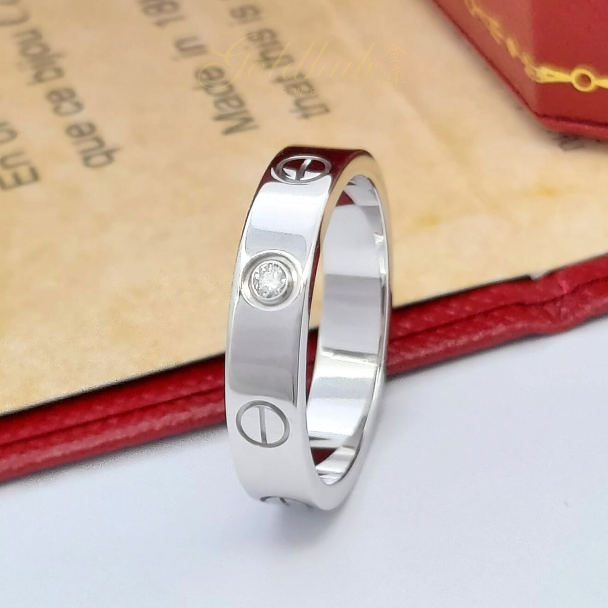 Cartier Love Wedding Band, 1 Diamond Ring in White Gold, Size 52