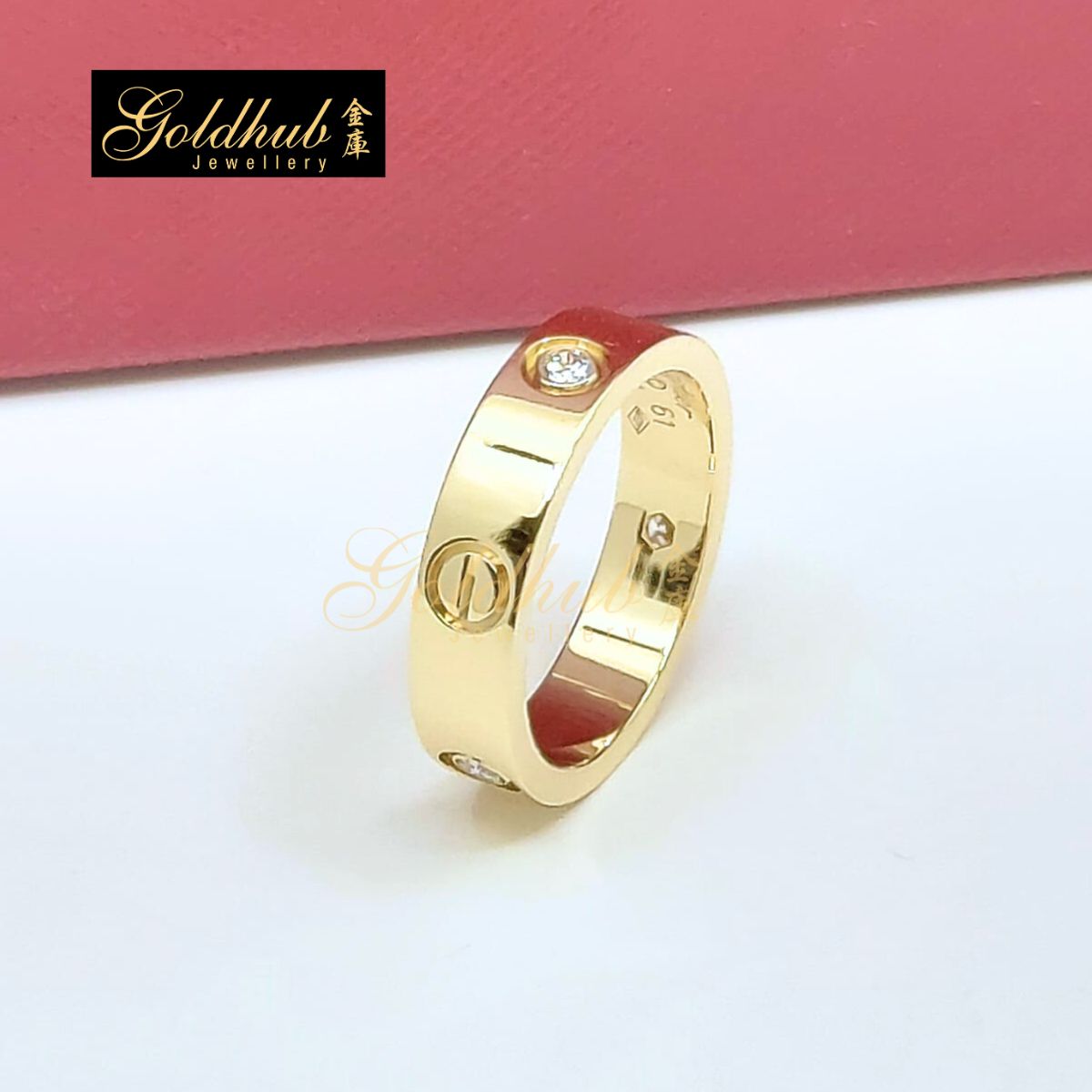 Cartier Love Ring, Classic Model, 3 Diamonds in Yellow Gold, Size 