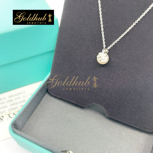 Tiffany Signature Pearl Diamond Neckace in White Gold, 40cm