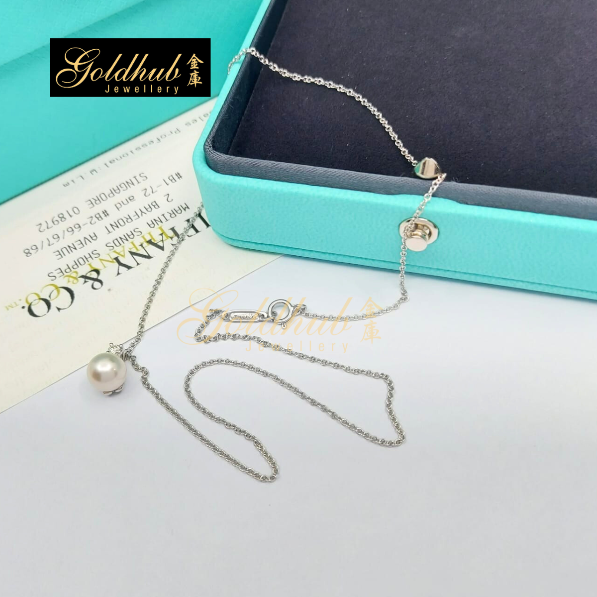Tiffany Signature Pearl Diamond Neckace in White Gold, 40cm