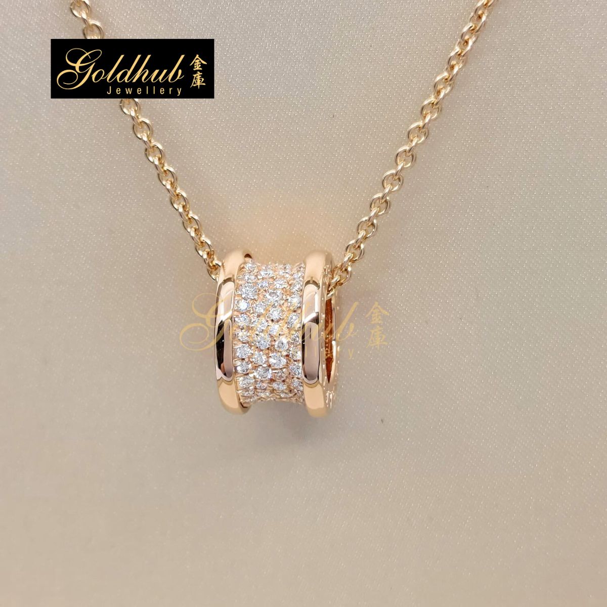 Bvlgari B.zero1 Necklace, Pave Diamonds on the spiral in Rose Gold