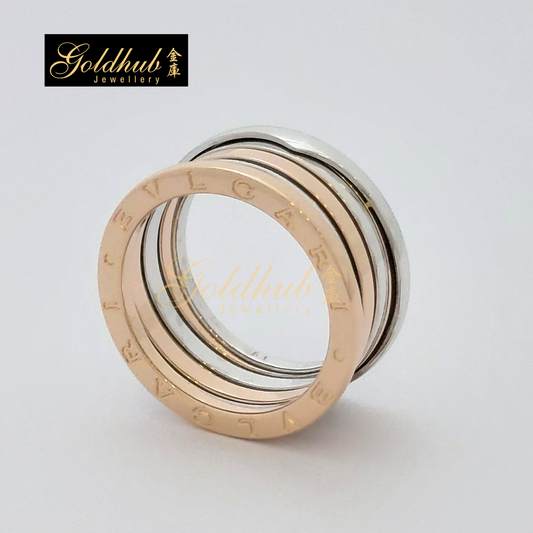 Bvlgari B.zero1 4 Band Ring in White and Rose Gold, Size 61