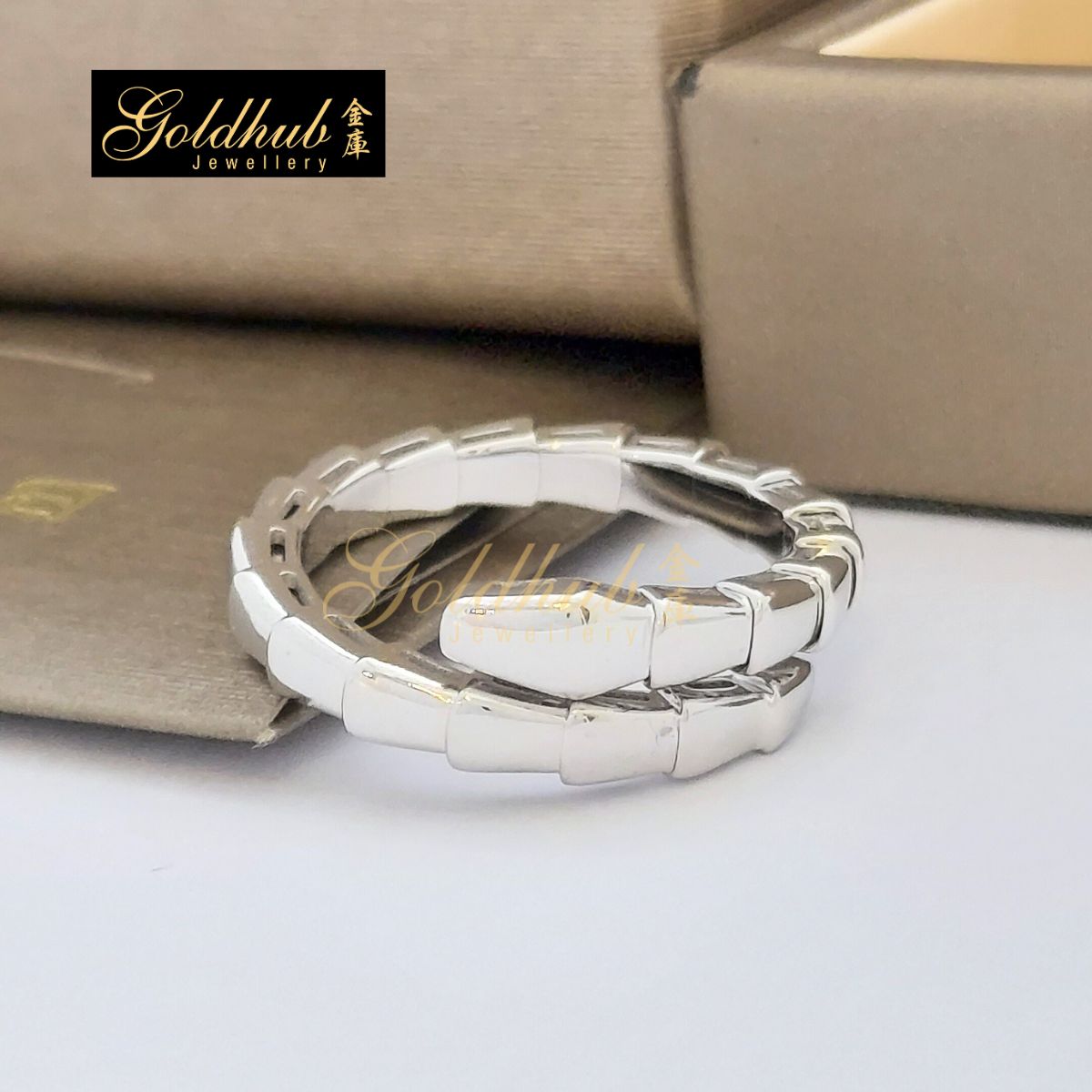 Bvlgari Serpenti Viper Ring One-Coil in White Gold, Size XXL
