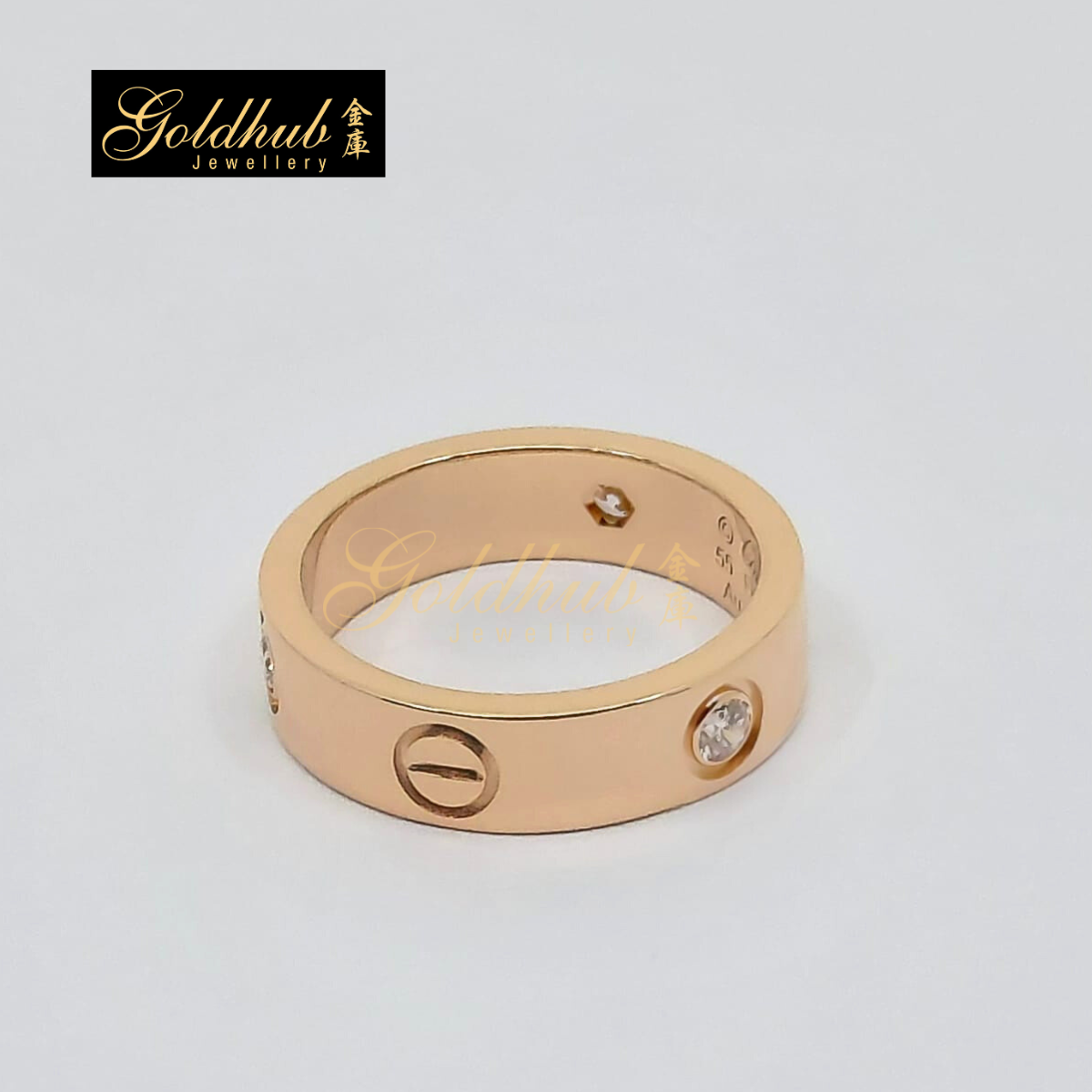 Cartier Love Ring (Classic Model), 3 Diamonds in Rose Gold, Size 55
