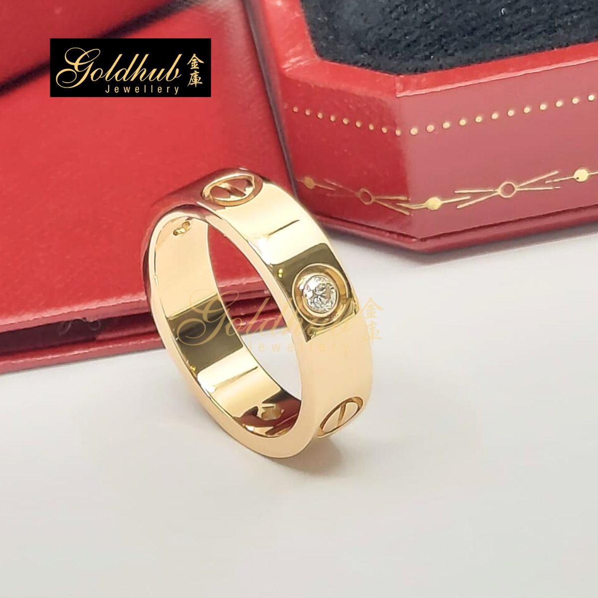 Cartier Love Ring, Classic Model, 3 Diamonds in Rose Gold, Size 55