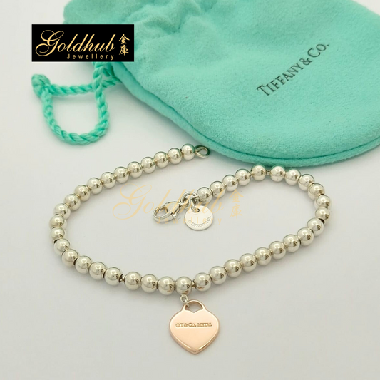 Return to Tiffany Rubedo Metal Heart Tag Bead Bracelet in Sterling Silver