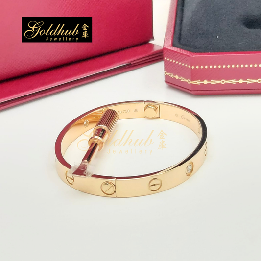 Cartier Love Bracelet, Classic Model, 4 Diamonds in Rose Gold, Size 16