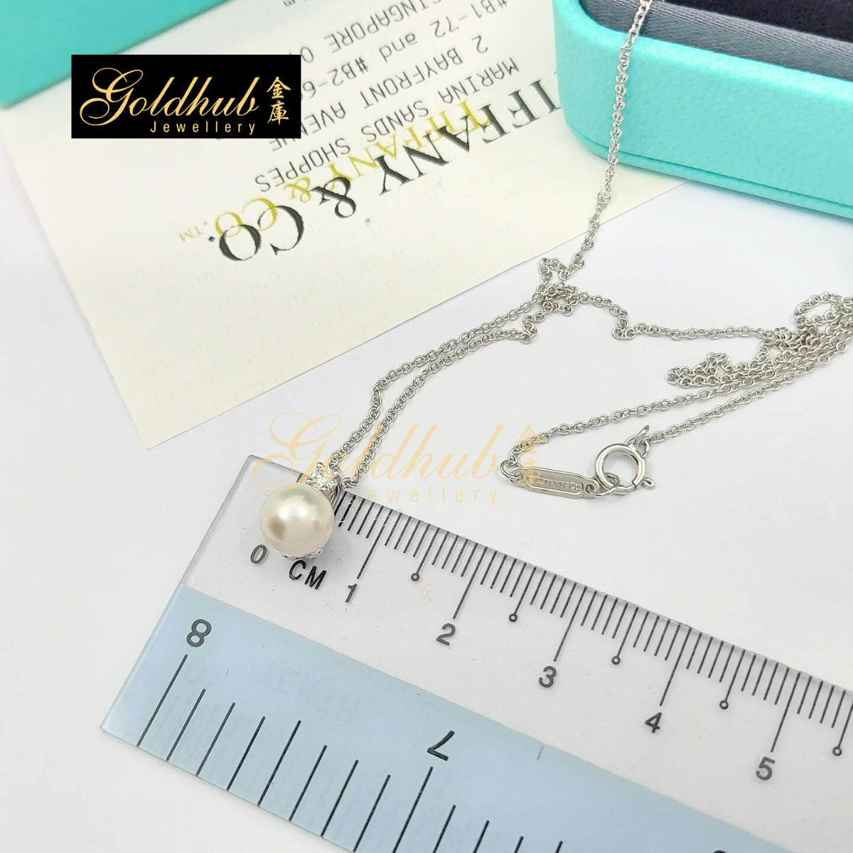 Tiffany Signature Pearl Diamond Neckace in White Gold, 40cm