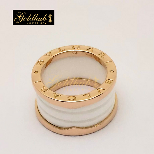 Bvlgari B.zero1 White Ceramic 4 Band Ring in Rose Gold, Size 52