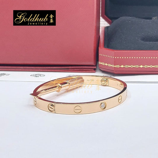 Cartier Love Bracelet, Classic Model, 4 Diamonds in Rose Gold, Size 17
