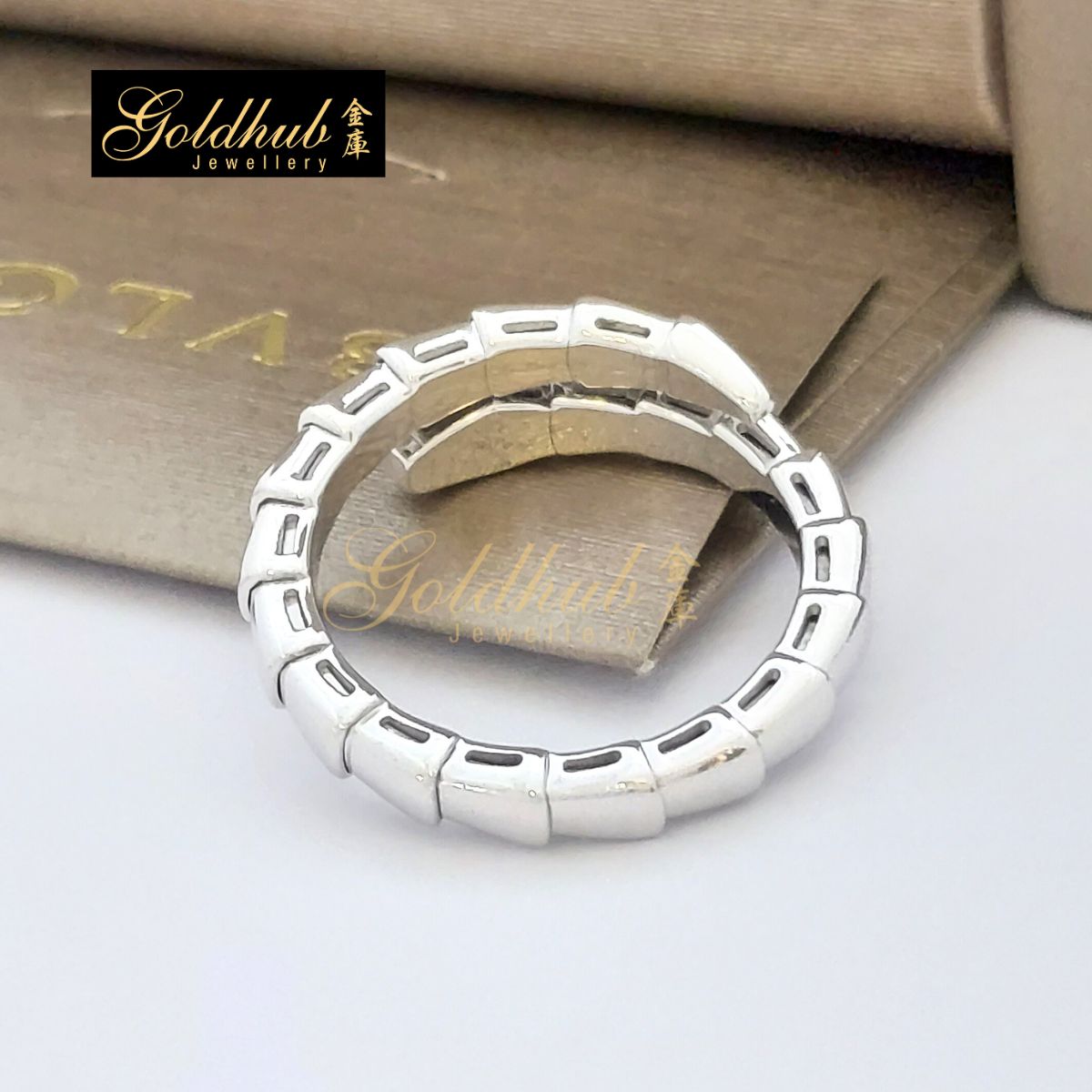 Bvlgari Serpenti Viper Ring One-Coil in White Gold, Size XXL