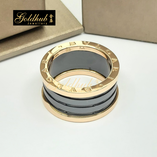Bvlgari B.zero1 Black Ceramic 4 Band Ring in Rose Gold, Size 58