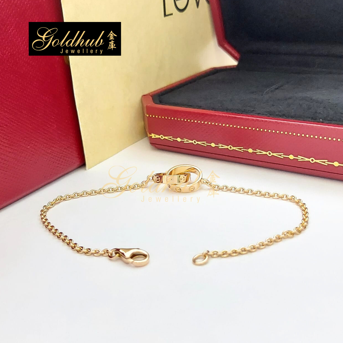 Cartier Love Bracelet, On Chain in Rose Gold, 17cm