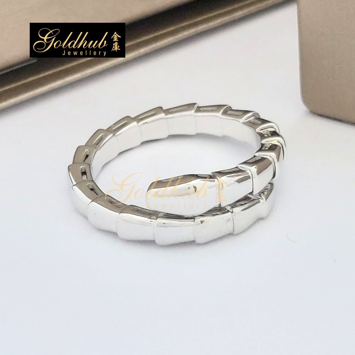 Bvlgari Serpenti Viper Ring One-Coil in White Gold, Size XXL