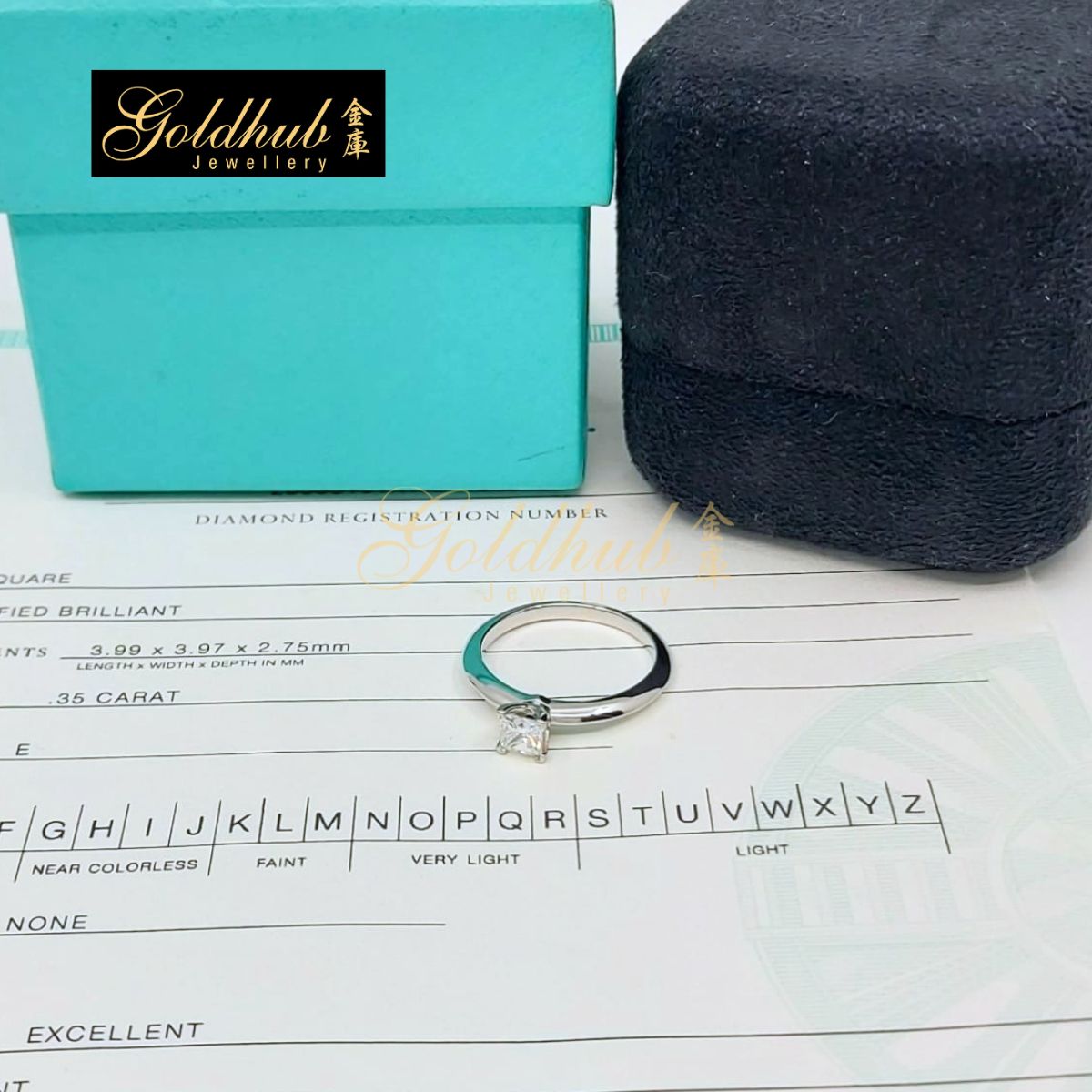 The Tiffany Setting Ring, Square Modified Solitaire Diamond 0.35ct in Platinum, Size 6