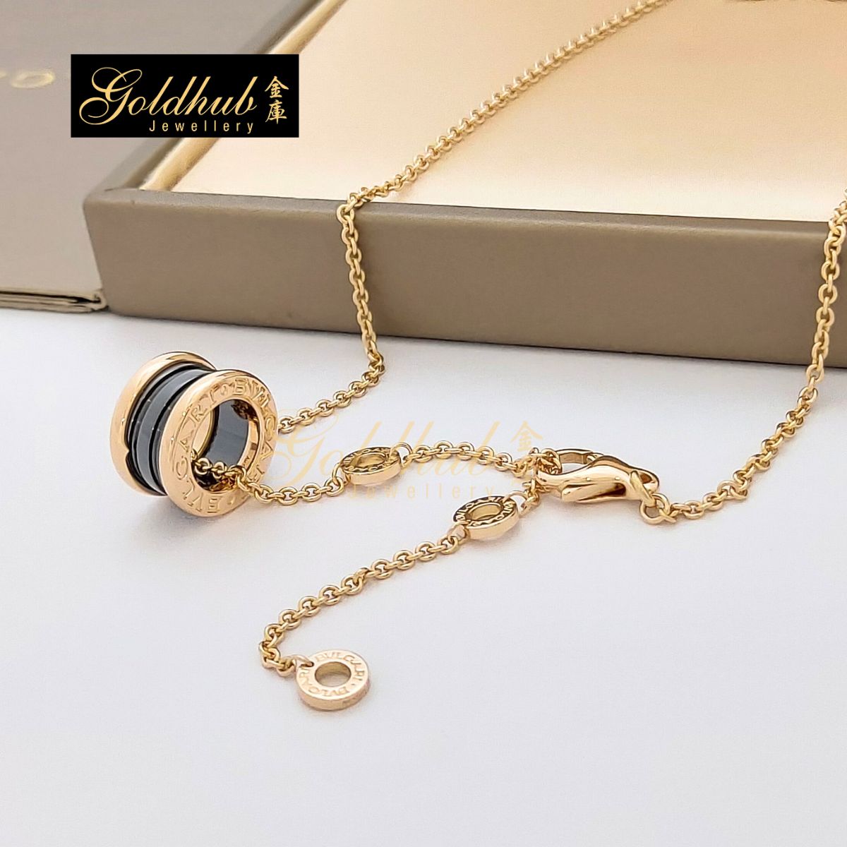 Bvlgari B.zero1 Black Ceramic Necklace in Rose Gold, 45cm