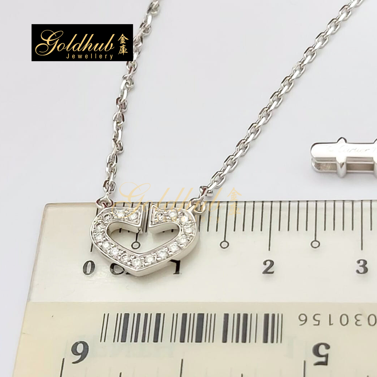 Cartier C Heart Diamond Necklace in White Gold; 32cm