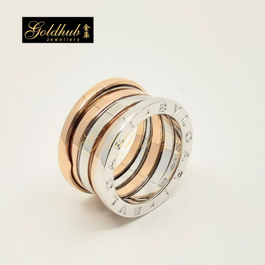 Bvlgari B.zero1 4 Band Ring in White and Rose Gold, Size 50