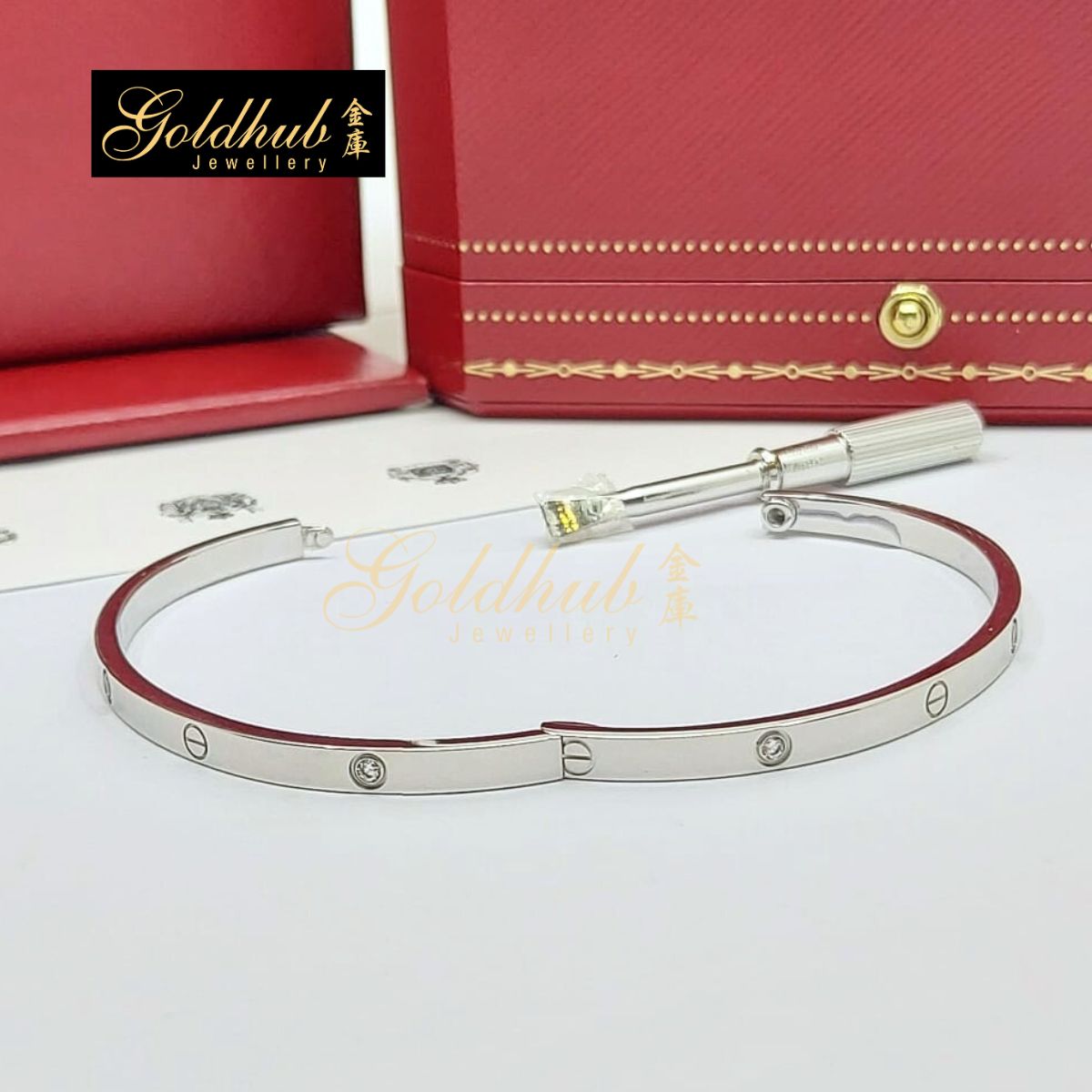 Cartier Love Bracelet, Small Model, 6 Diamonds in White Gold, Size 18