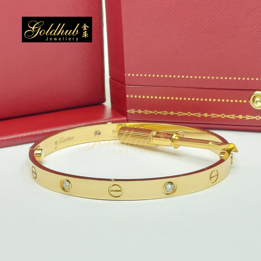 Cartier Love Bracelet, Classic Model, 4 Diamonds in Yellow Gold, Size 19
