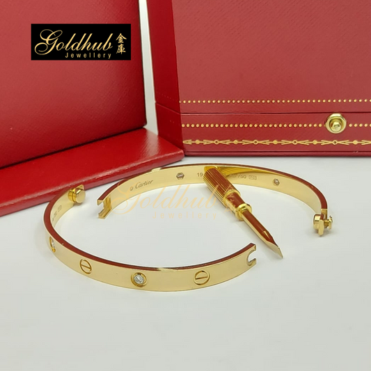 Cartier Love Bracelet, Classic Model, 4 Diamonds in Yellow Gold, Size 19