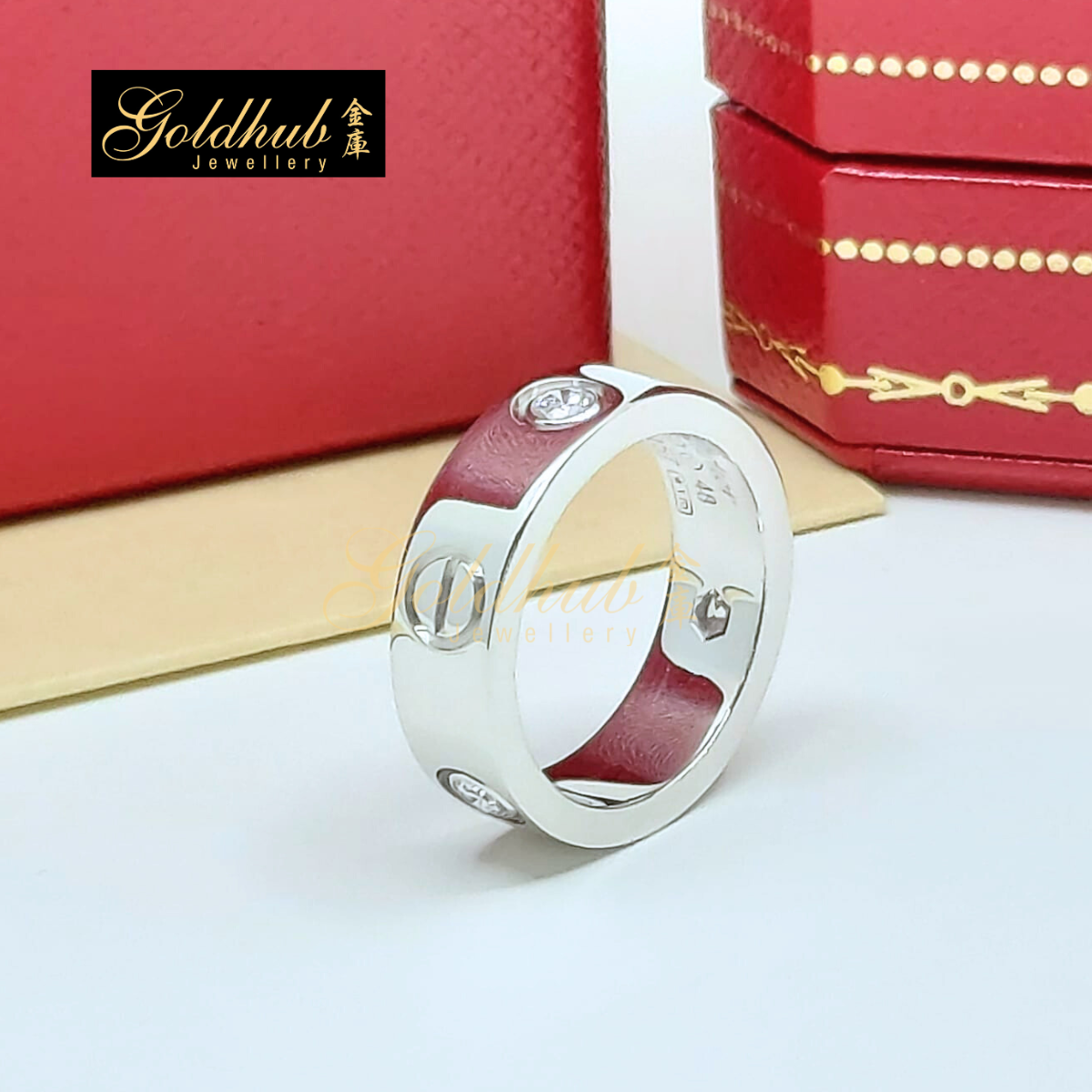 Cartier Love Ring, Classic Model, 3 Diamonds in White Gold, Size 48