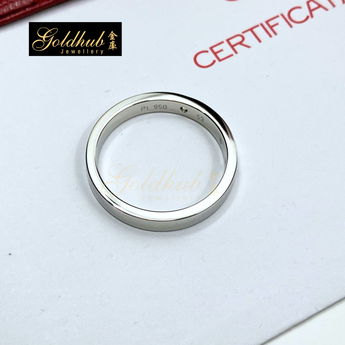 Cartier C de Cartier Wedding Band, 3mm, 2 Diamonds in Platinum, Size 53