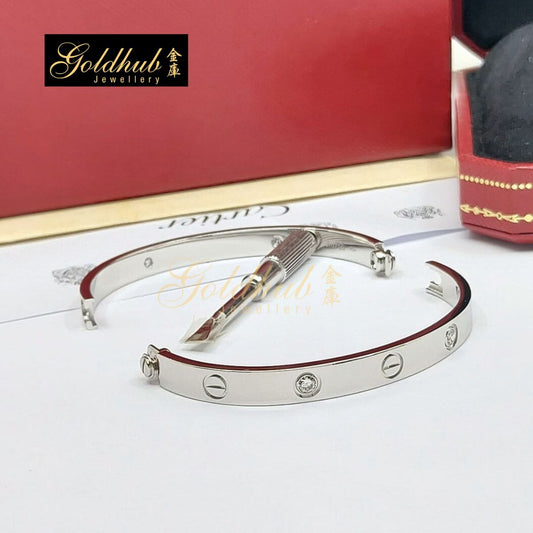 Cartier Love Bracelet, Classic Model, 4 Diamonds in White Gold, Size 17