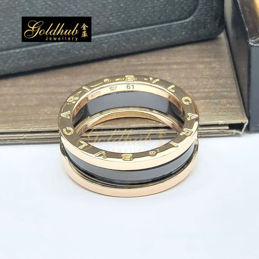Bvlgari B.zero1 Black Ceramic 2 Band Ring in Rose Gold, Size 61